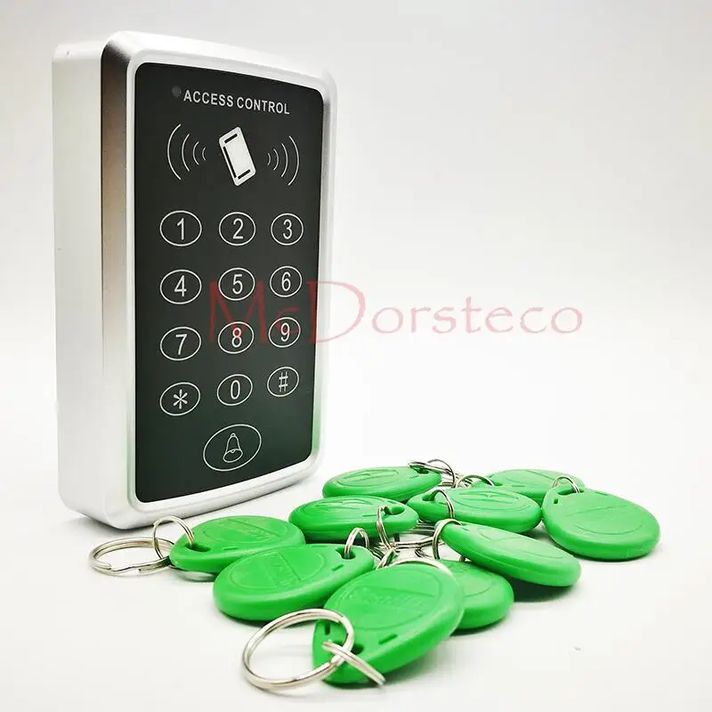 Green Keyfobs Автономный контроллер доступа с 10 шт. EM брелки RFID Клавиатура контроля доступа цифровая панель считыватель карт для системы дверного замка - Color: Green Keyfobs