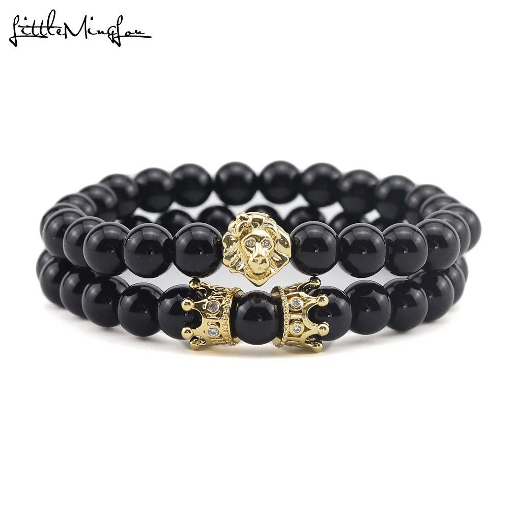 2 шт./компл. набор мужских браслетов CZ Король Лев Корона Подвески из натурального