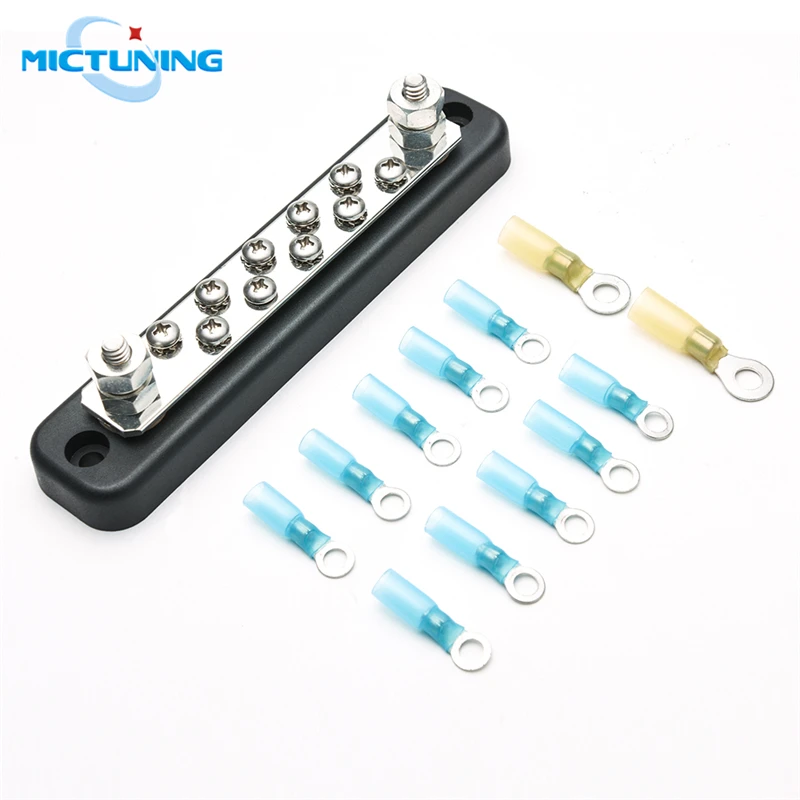 MICTUNING, 10 терминальных шин, комплект, 600 В, автобусный бар, распределительный блок с 10 винтами+ 2 шпильки+ 12 термоусадочных колец