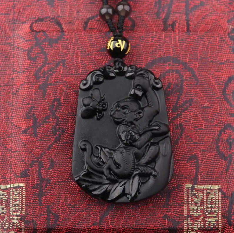 Красивый натуральный черный Обсидиан Резной Китайский Зодиак обезьяна