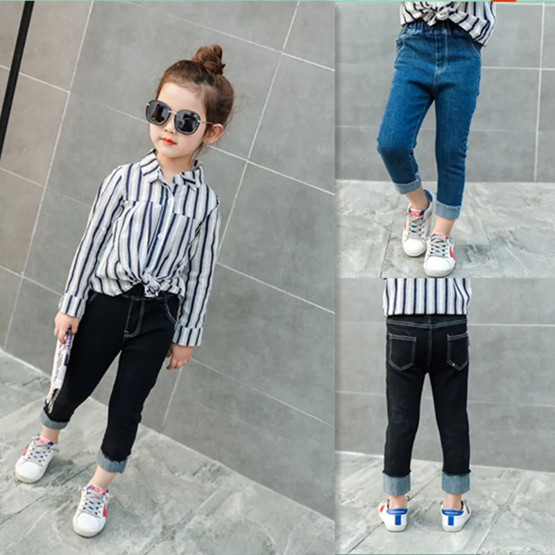 Весенние джинсовые брюки для девочек 2017 детские джинсы детская одежда малышей