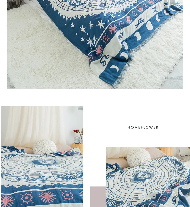Синее полотенце в богемном стиле одеяло марлевые одеяла 100% хлопок кисточки 200*230