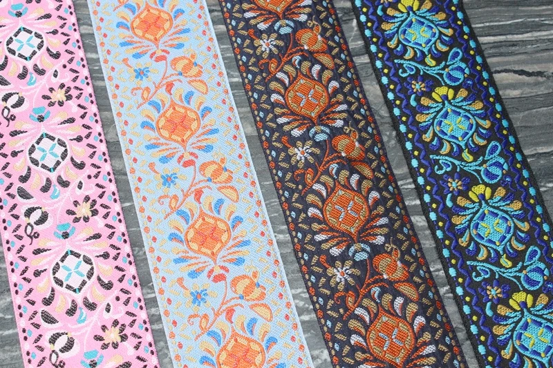 

9 yards/lot Woven Jacquard Ribbon Opulent Flower Craft Polyester 4 color flower 5cm