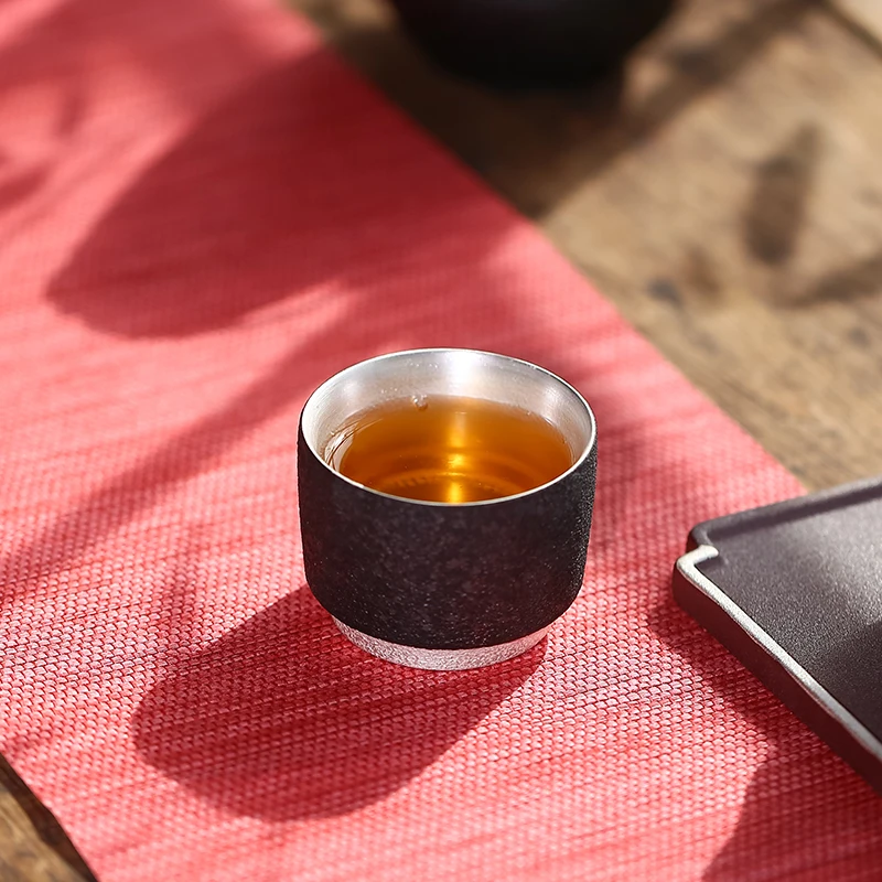 Винтажная чайная чашка в японском стиле керамическая черная грубая керамика