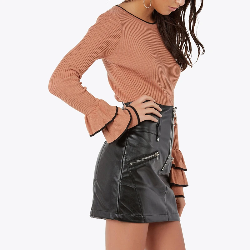 Makeuchic новые модные женские туфли однотонная черная юбка Высокая талия на молнии