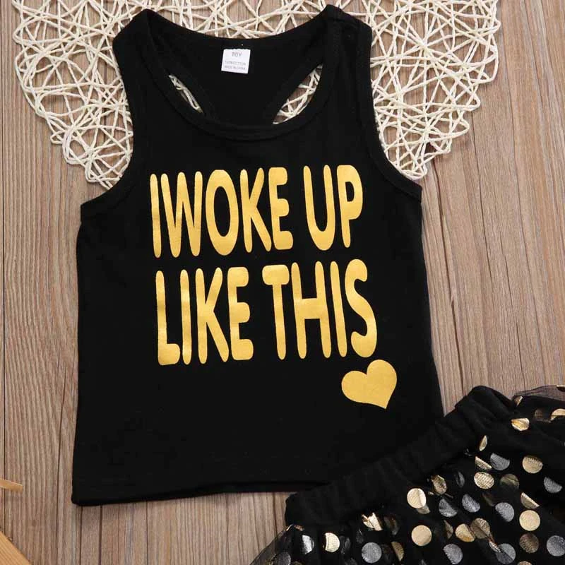 2 шт. Детская футболка без рукавов и юбка пачка с бантом в горошек|kids clothes set|clothing