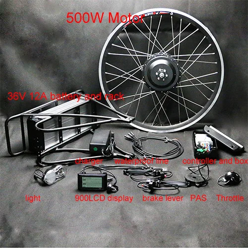 36V 48V задний стеллаж для выставки товаров Батарея 250W 350W 500W электрический двигатель комплект для переоборудования велосипедов задний багажник для велосипеда клетка для MTB дорожный велосипед Байк, способный преодолевать Броды Запчасти - Цвет: 36V12A500W 900LCD
