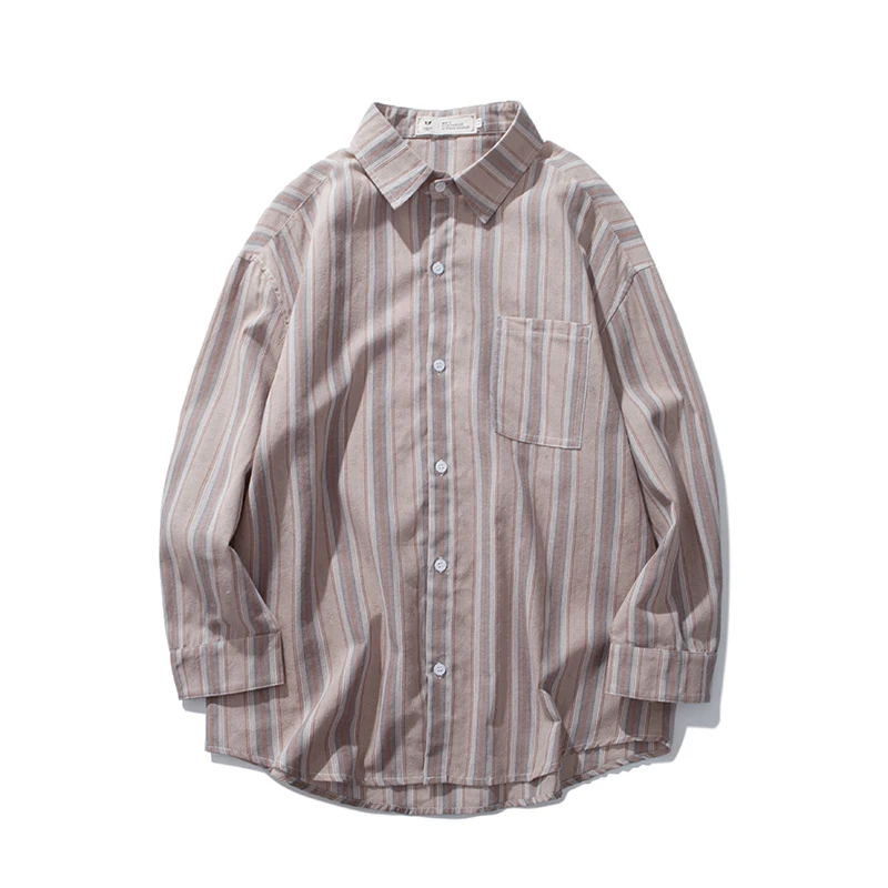 Autumn 2018 hot style trend men loose stripes with long sleeves shirt red brick walls | Мужская одежда