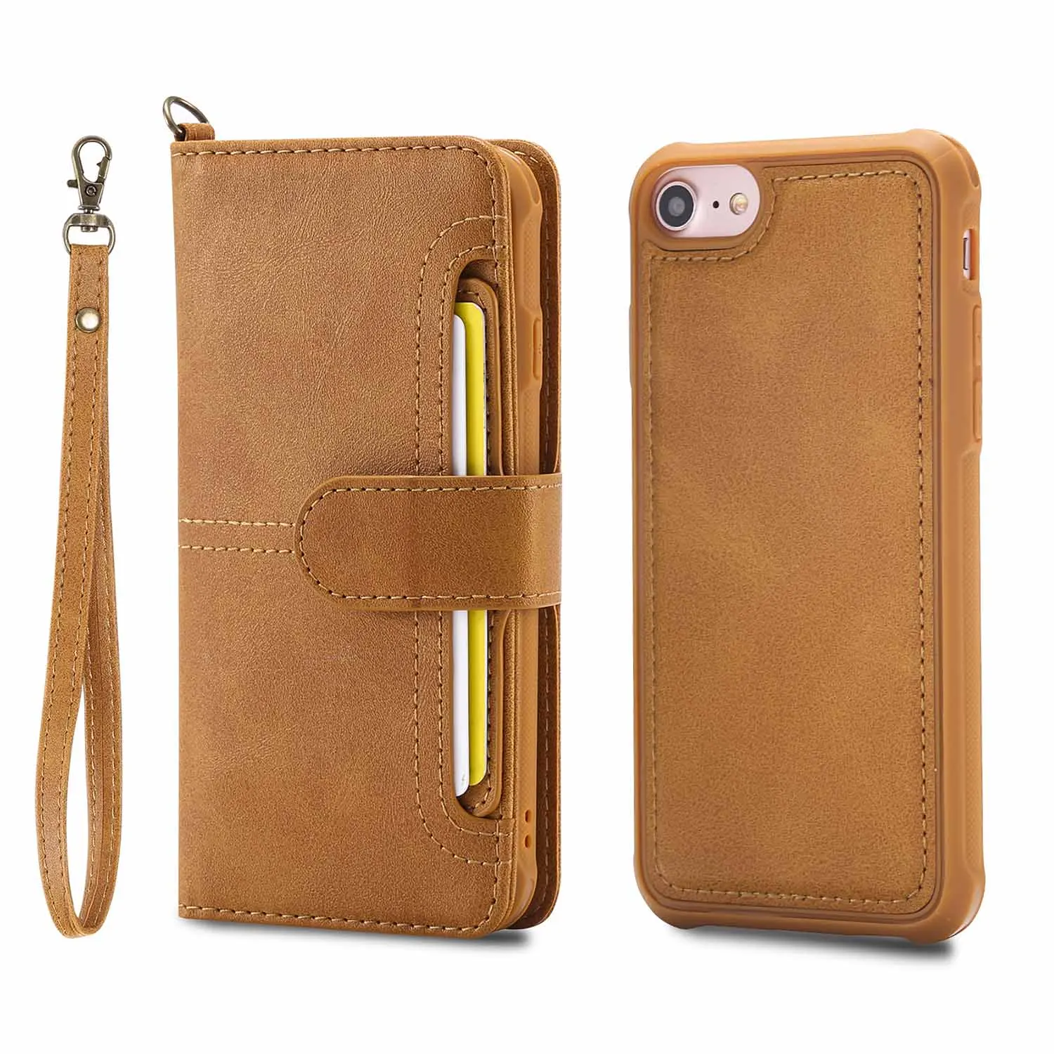 brown Для iPhone 8 Plus чехол-кошелек 2 в 1, отделение из искусственной кожи, Магнитный чехол-книжка с откидной крышкой и отделением для карт, чехол-подставка для iPhone 7 Plus - Цвет: brown
