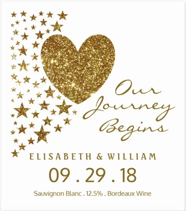 Золотые блестящие свадебные этикетки с сердцем и звездами Настраиваемые