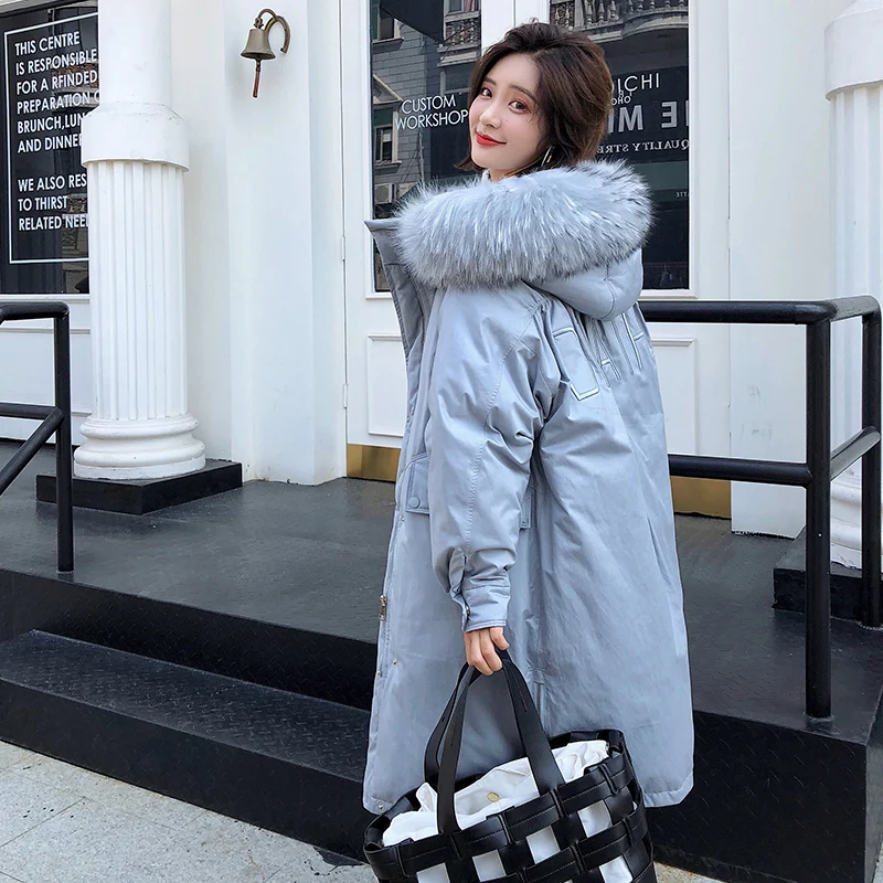 QAZXSW 2018 Winter New Women's Down Jacket Long Paragraph Fashion Big Braid Hair Collar Hooded Outer Thick Warm Loose Coat LE209 | Женская