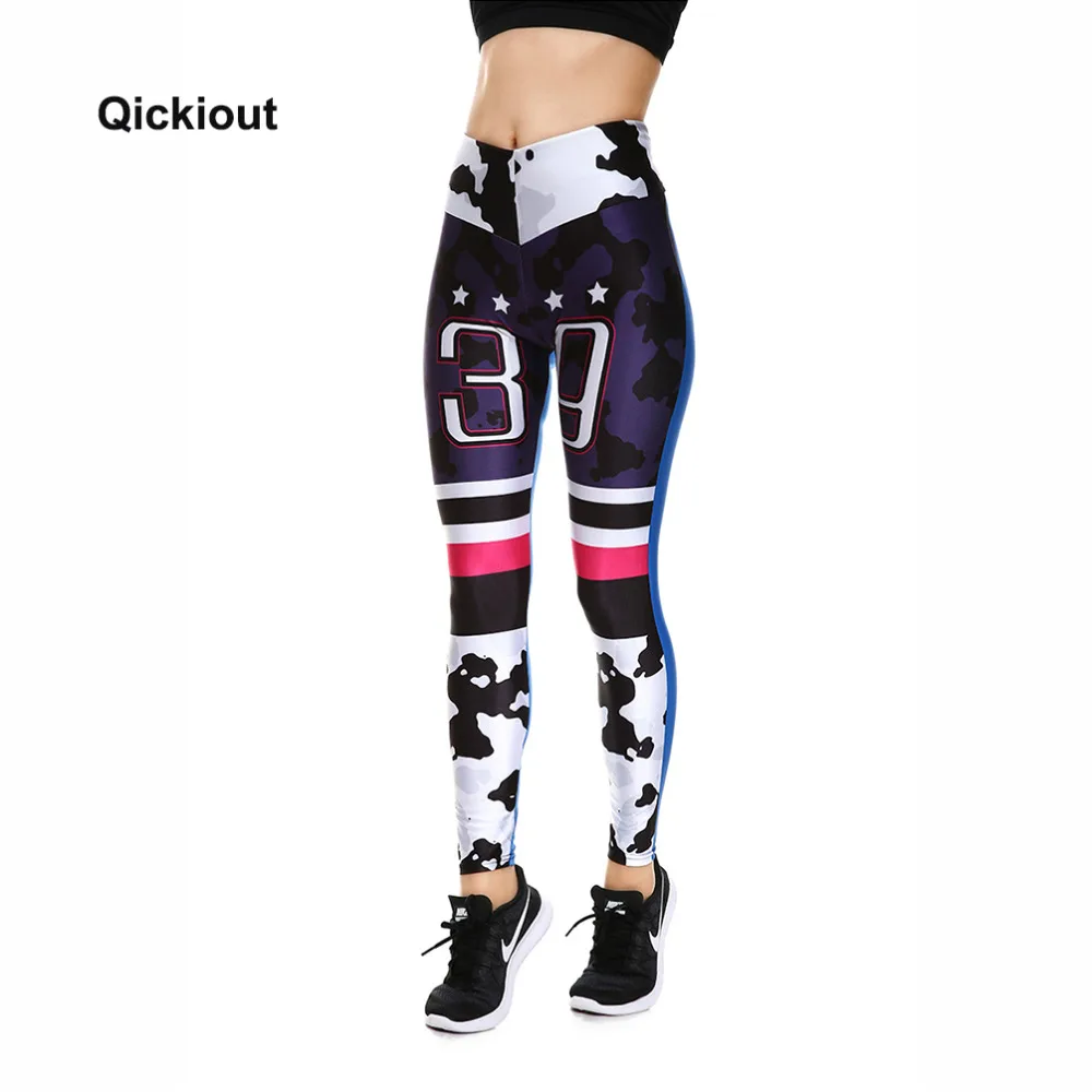 Qickitout Pants 2017 Women's Digital Print Leggings 39 Words camouflage splicing Big Hip High Waist Fitness Free Shipping | Женская