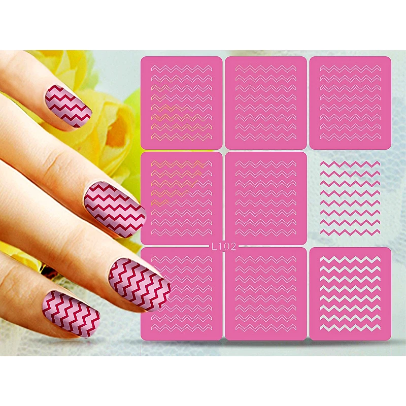 Легко многоразовые Zig Zag ногтей винилы Трафарет DIY Дизайн Французский руководство