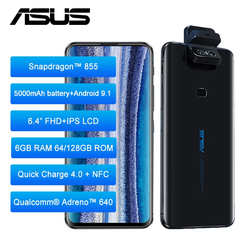ASUS глобальная версия ZenFone 6 ZS630KL 6G + 64GB 4300MP 1300MP откидная камера 4 &quotдюймовый QC4.0