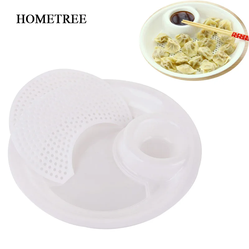 

HOMETREE Creative Tableware Round Shape Dumplings Tray Plate Seasoning Dish Plastic PP Draining Water Oil Fruit Container H640