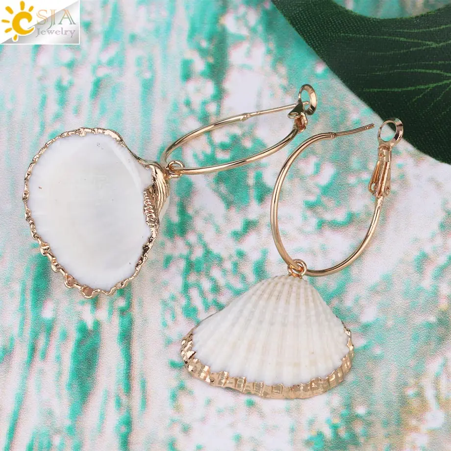 Женские Висячие серьги CSJA золотистые белые летние пляжные богемные ювелирные