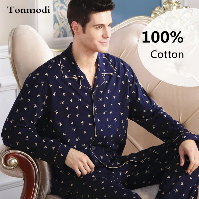 Пижама для мужчин хлопок длинный рукав вязаный сна Сезон весна осень Мужские