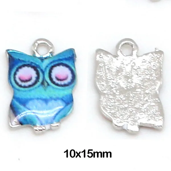 Blue 10pcs 10-30 шт сова кошка Эмаль Бусины Подвески для DIY ювелирных изделий ручной работы браслет ожерелье аксессуары, отверстие 1,5 2 мм - Окраска металла: Blue 10pcs