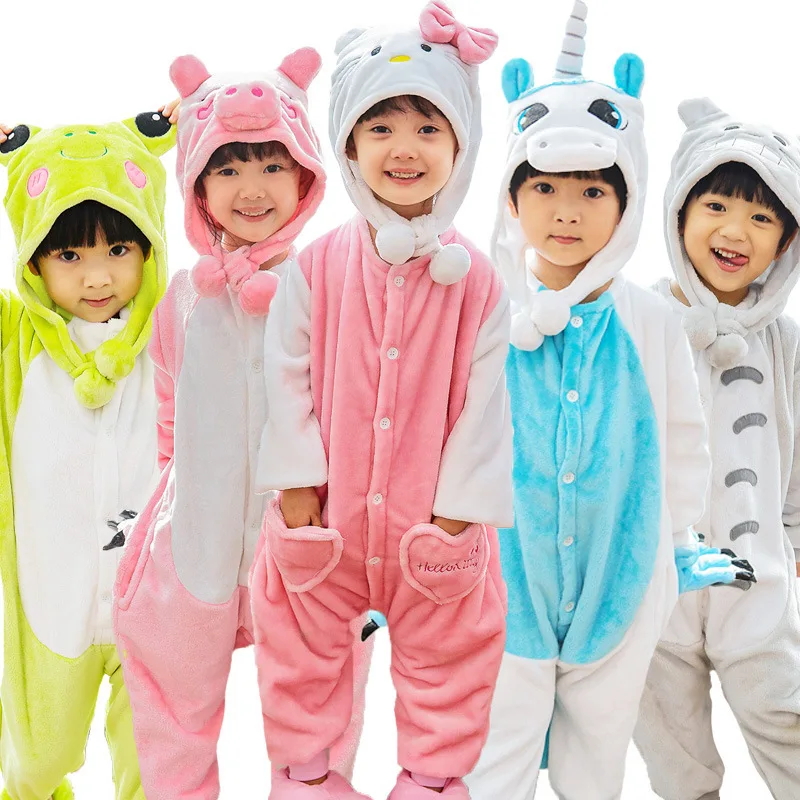 2018 Единорог Onesie Дети покемон зима кигуруми пижамы для девочек Детская Аниме