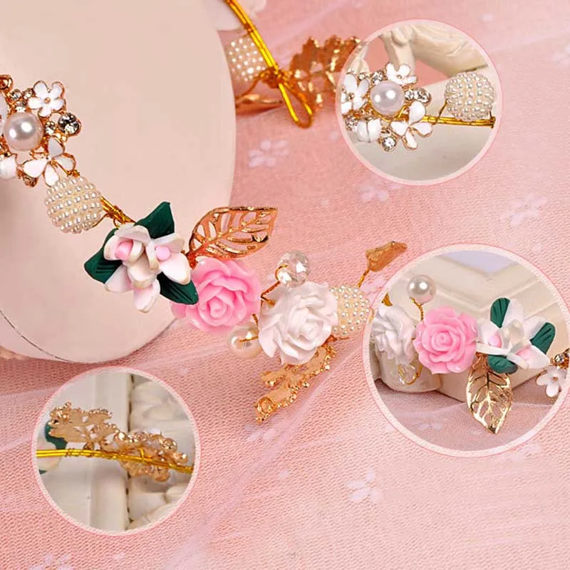 Delicate Metal Headband For Women Colorful Flower Crystal Pearl Hairwear Baroque Wedding Tiara Bride Head Band Hair Accessories | Украшения