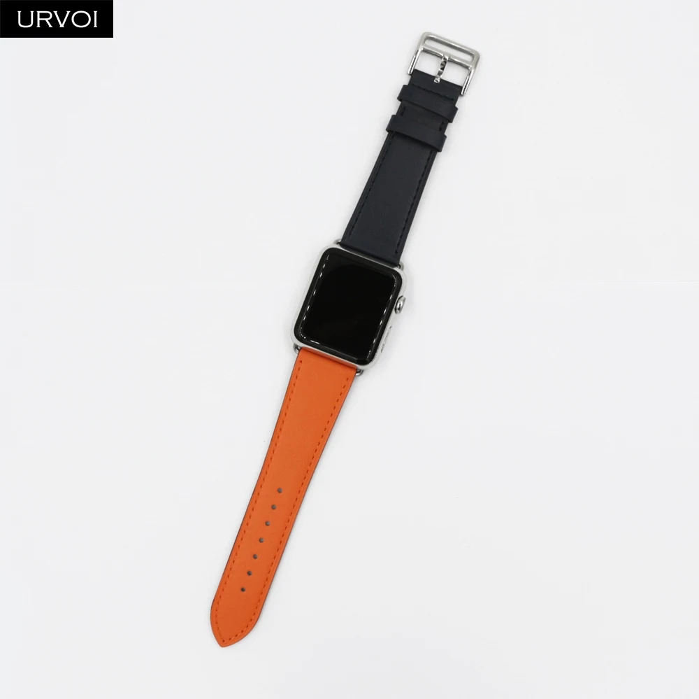 URVOI один ремешок для apple watch серии 5/4 3/2/1 Swift кожаный ремешок для наручных часов iWatch, классический ручной работы черные, с ремешками на пряжках