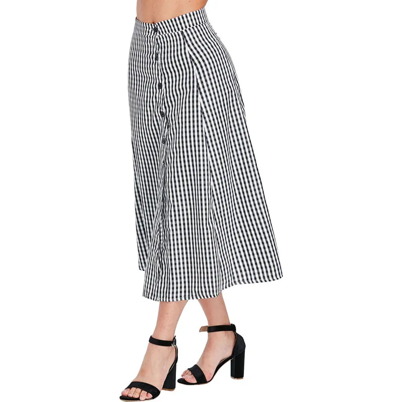 Женская летняя длинная юбка макси в черно-белую клетку хлопковая трапециевидная