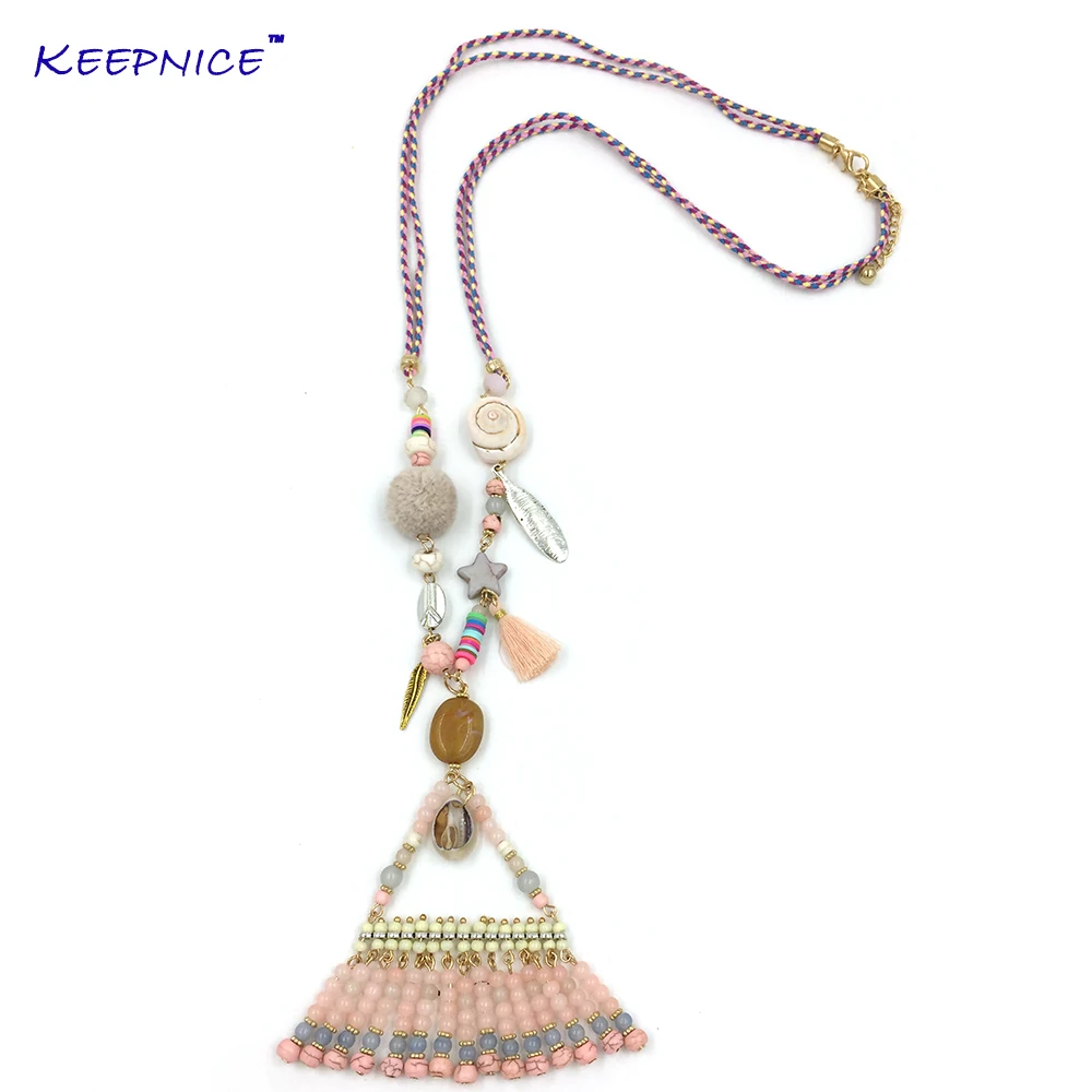 Женское длинное ожерелье с бахромой и кисточкой в стиле бохо|long necklace|necklaces for