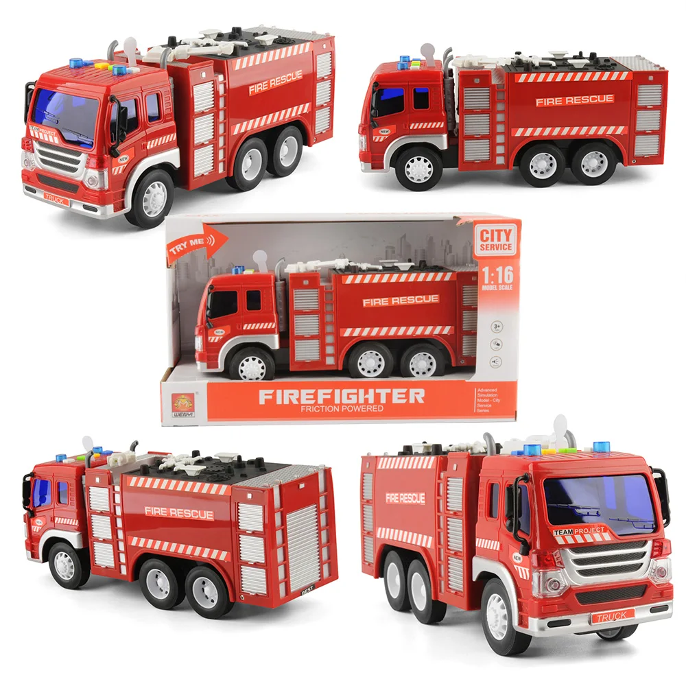 2pcs Literal Fire Truck Toys Set 1/16 Scale Fighting Car Educational Traffic Toys for Children Inertial Truck Toys For Baby Kids