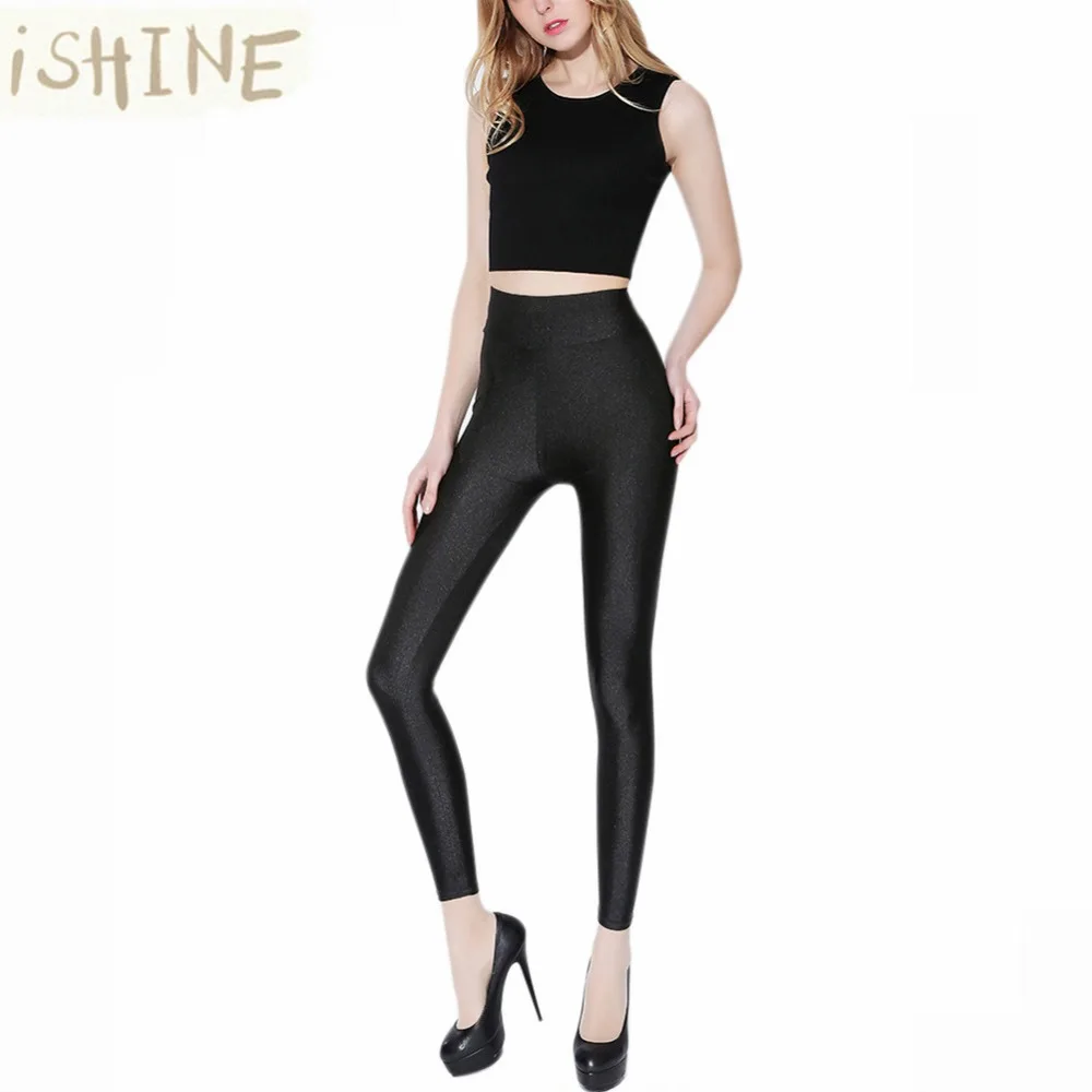 ISHINE Высокая талия женские брюки стрейч леггинсы узкие черные сексуальные яркие