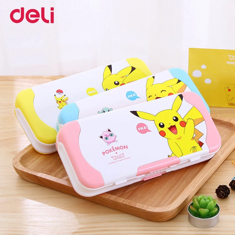 Deli милый детский Многофункциональный трехслойный пенал для карандашей pokemon пластиковые школьные пеналы подарки линейка Пикачу Канцелярский набор
