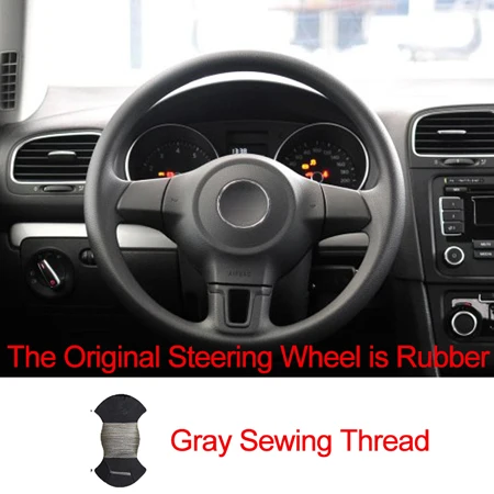 Rubber Gray Hand Sewing Car Steering Wheel Cover Top Cow Leather Funda Volante For Volkswagen Golf 6 Mk6 VW Polo MK5 2010 2011 2012 2013 - Название цвета: Rubber Gray