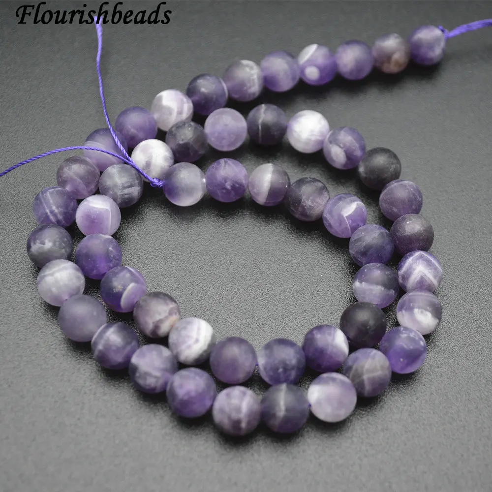 

Matte Dull Polished Natural Smooth White Veins Dog Teeth Amethyst Stone Round Loose Beads 4mm 6mm 8mm 10mm 12mm