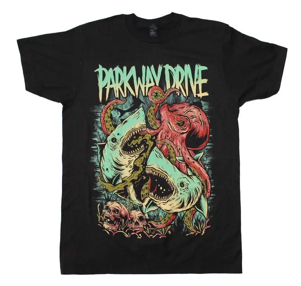 Parkway Drive Акула против футболка с Осьминогами мультфильм печати короткий рукав
