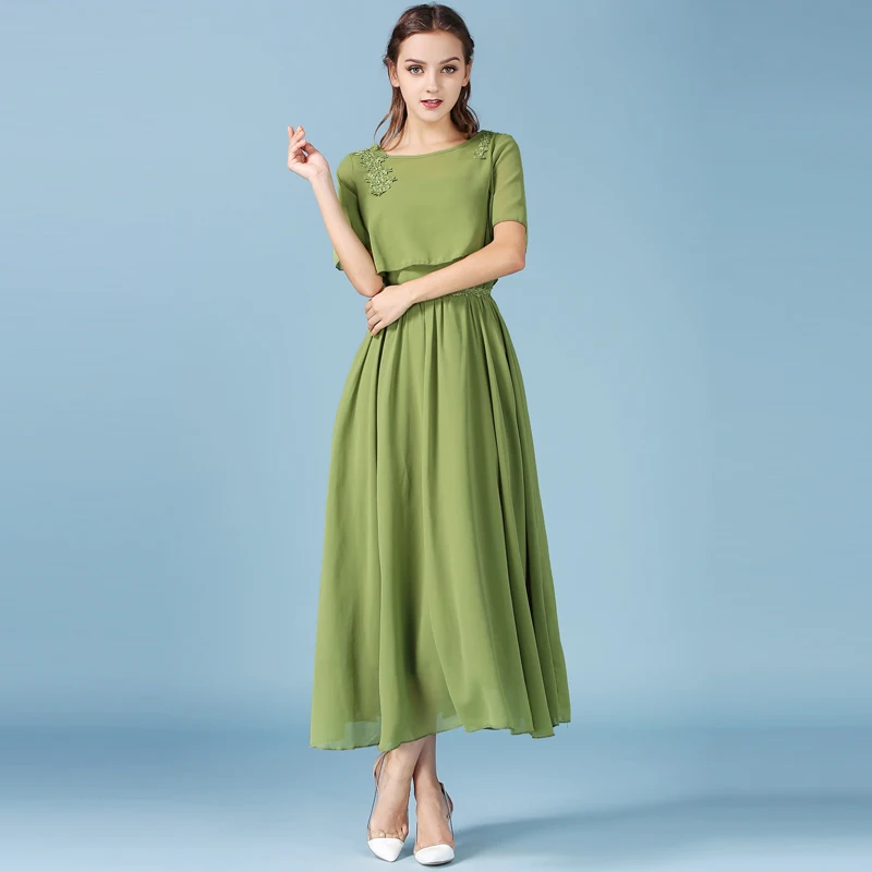 2017 Новая модная женская одежда весна лето платье с вышивкой из двух частей