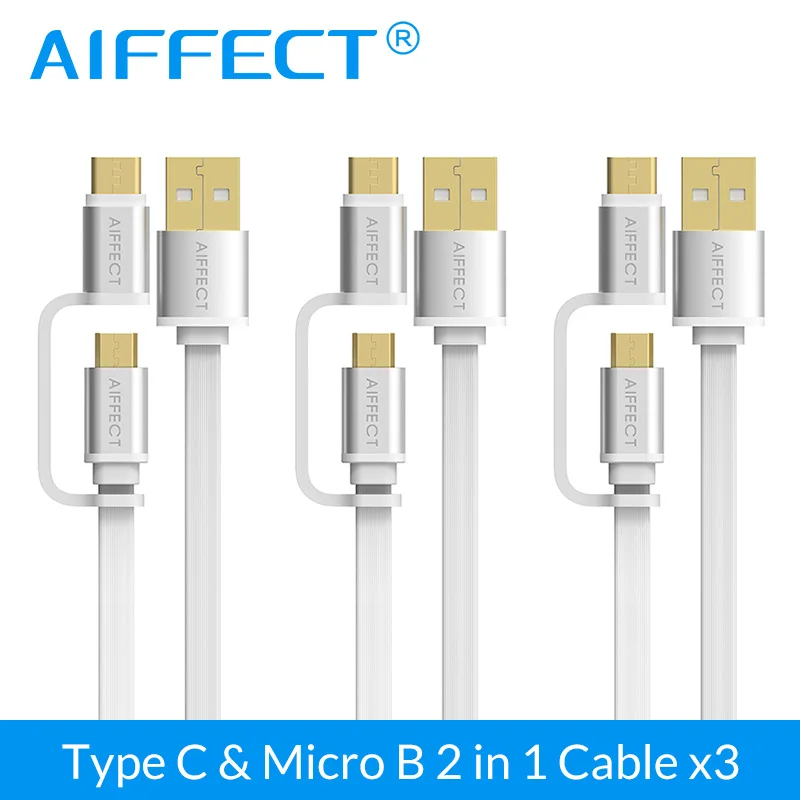 AIFFECT 3 Pack 2 in 1 USB Type C Cable Micro 1M For Phone Tablet Camera Fast Charge Support for QC3.0/2.0 | Мобильные телефоны и