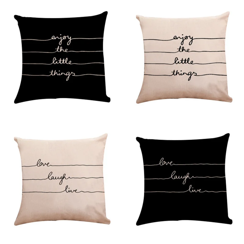 

2018 NEW Pillowcase Black Letter Series Cushion Cover Linen Cotton Home Decorative Pillows Cover for Sofa Car Cojines