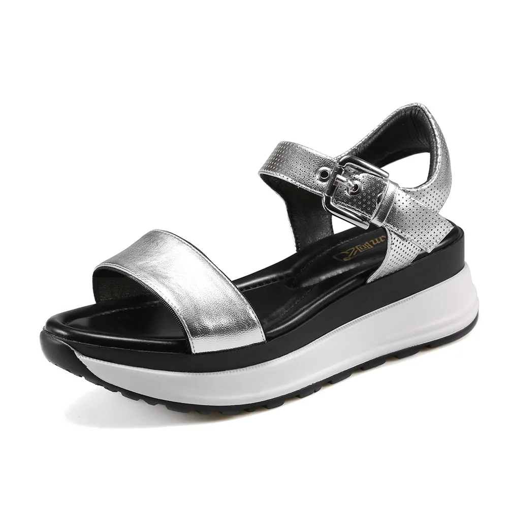 Ame 2017 из натуральной коровьей кожи Женские Босоножки на платформе плоской