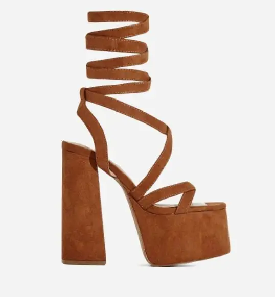 

Moraima Snc Sexy Open Toe Lace-up Shoes Woman Summer Platform Thick Heels Sandals Ladies Cutouts Gladiator Party Shoes