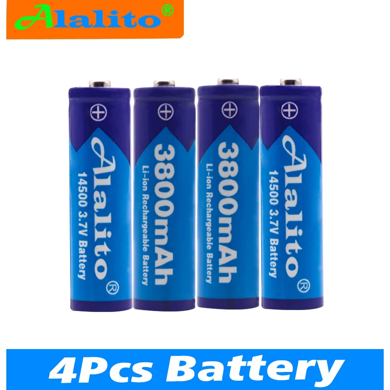 Черный 2-20 шт Alalito AA 14500 3800mah 3,7 V литий-ионная аккумуляторная батарея и светодиодный фонарик - Цвет: Черный