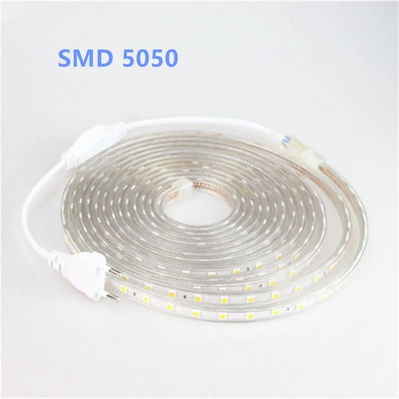 SMD 5050 AC 220V Светодиодные ленты белый открытый Водонепроницаемый светильник 5 м 10 20