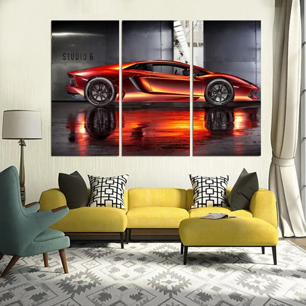 

Drop shipping 3 Panel printed painting Car Painting Canvas Wall Art Picture Home Decoration Living Room Modern painting LS256