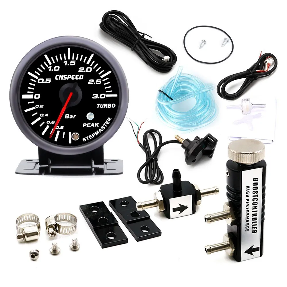 black Controller 3,0 Бар 60 мм 2,5 ''Boost Turbo Gauge белый и янтарный двойной светодиодный дисплей с пиПредупреждение лом и регулируемым контроллером комплект - Цвет: black Controller