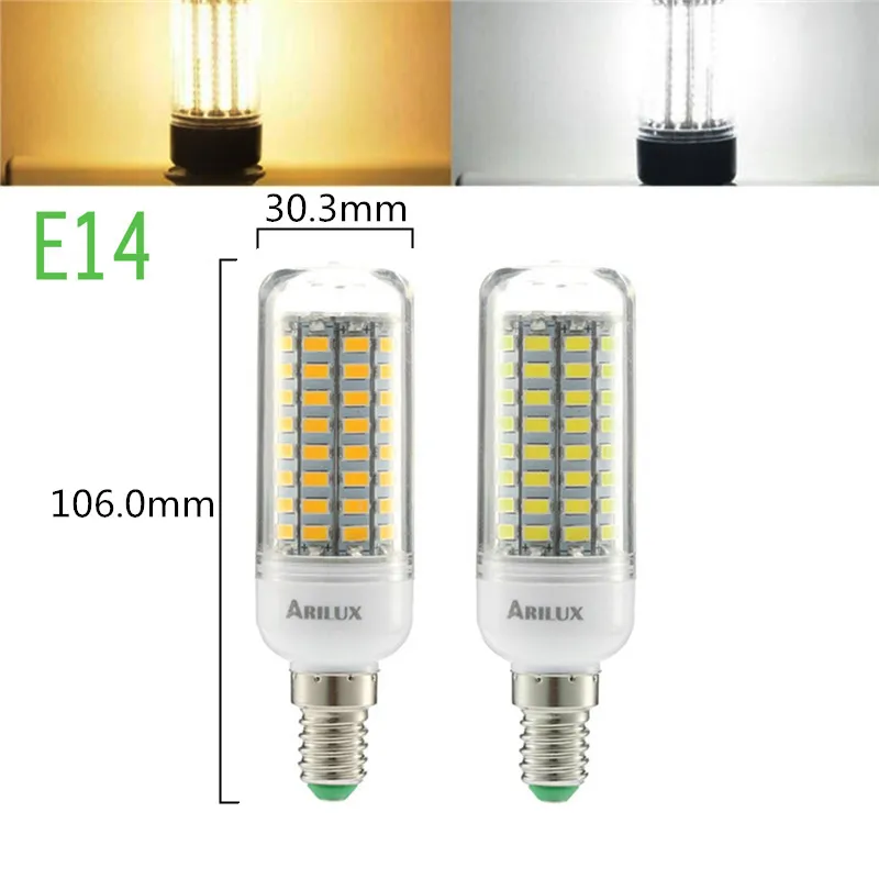 ARILUX встраиваемые тёплого/чистый светильник 89 светодиодный E27 E14 B22 GU10 G9 SMD5730 постоянный ток умная ИС(интеграционная схема кукурузы светодиодный светильник лампы AC220V 5 Вт