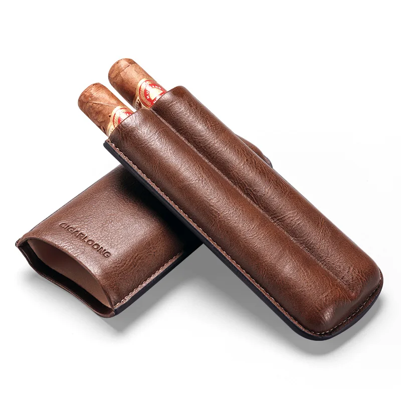 E2 COHIBA портсигар гаджеты Путешествия Портативный кожаный портсигар 2-3 трубки держатель для сигар мини-коробка с увлажнителем с подарочной коробкой CP-1018 - Цвет: E2