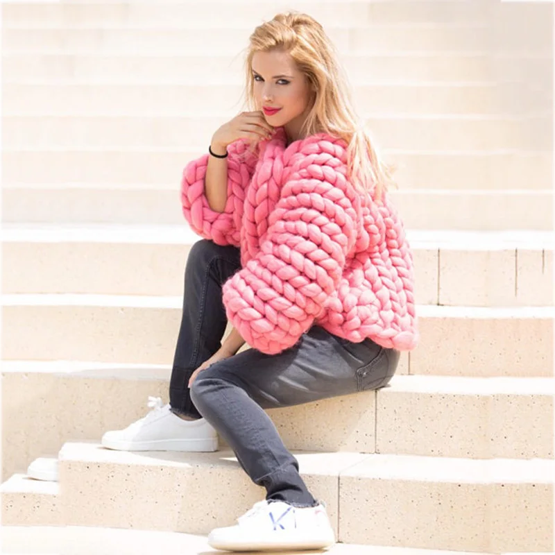 Женский свитер ручной работы свободный большого размера ультраплотный с узкими