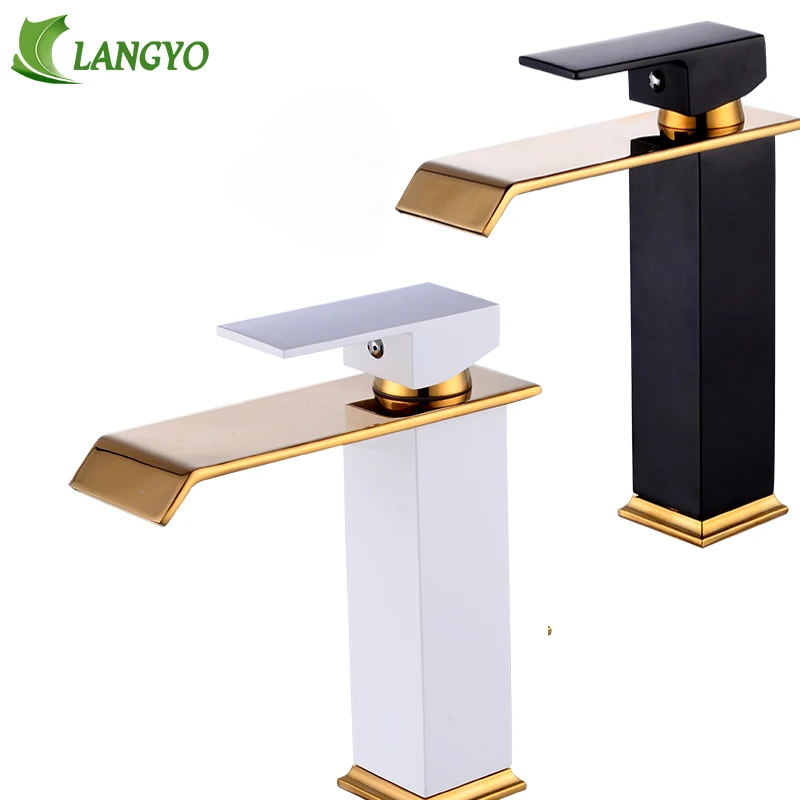 

New Arrive Golden Waterfall Fashion Style Home Multi-Color Bath Basin Faucet Cold and Hot Water Taps Black White Bathroom Mixer