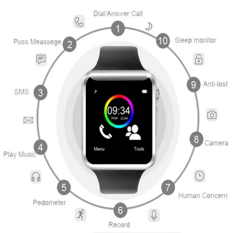 A1 наручные часы Bluetooth смарт часы Спорт Шагомер с sim-камерой Smartwatch для Android HUAWEI Apple samsung часы сmарт часы