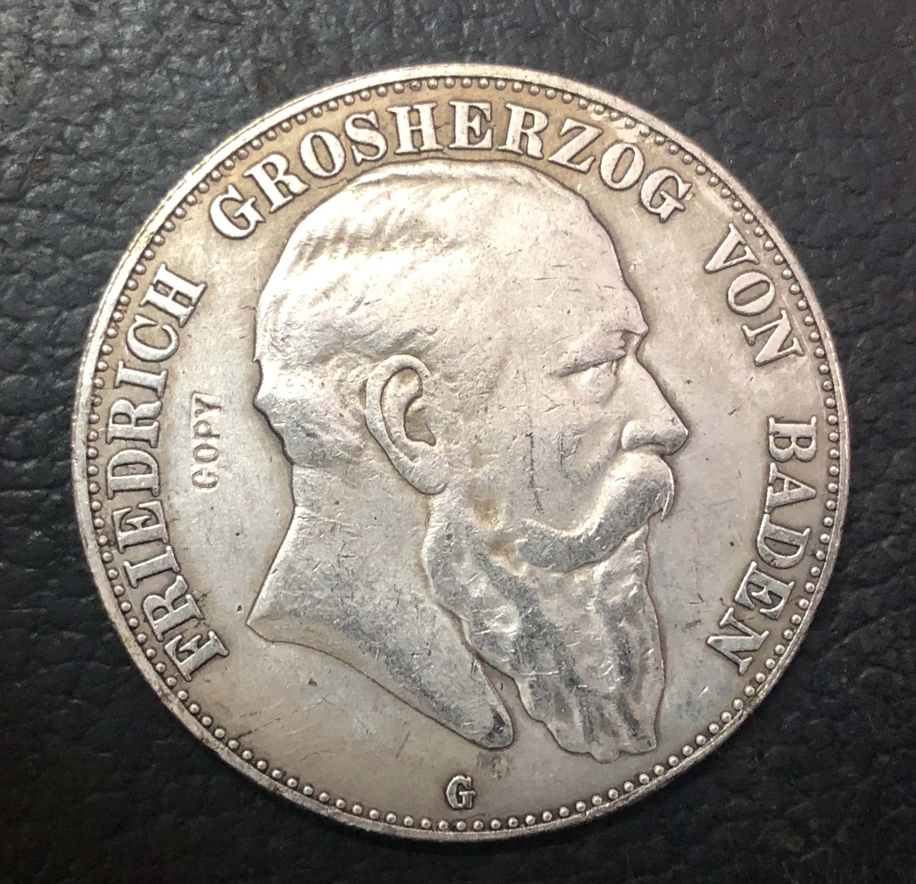 1907 G Grand duchy of Баден 5 Марк Фридрих I Посеребренная копировальная