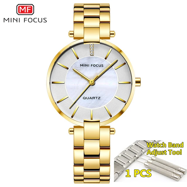 gold with tool Minifocus Роскошные элегантные женские часы водонепроницаемые ультратонкие женские наручные часы женское из нержавеющей стали часы Montre Femme - Цвет: gold with tool