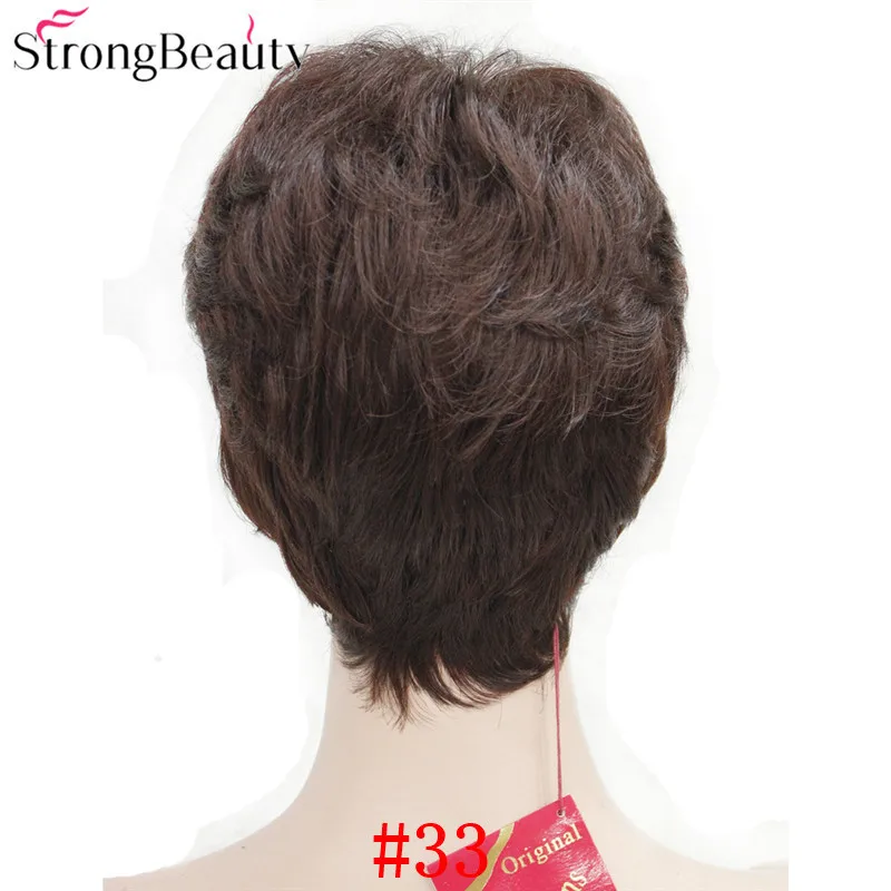 StrongBeauty синтетические Короткие Волнистые Волосы пышные натуральные светлые/серебристо-серые парики с челкой для женщин много цветов на выбор